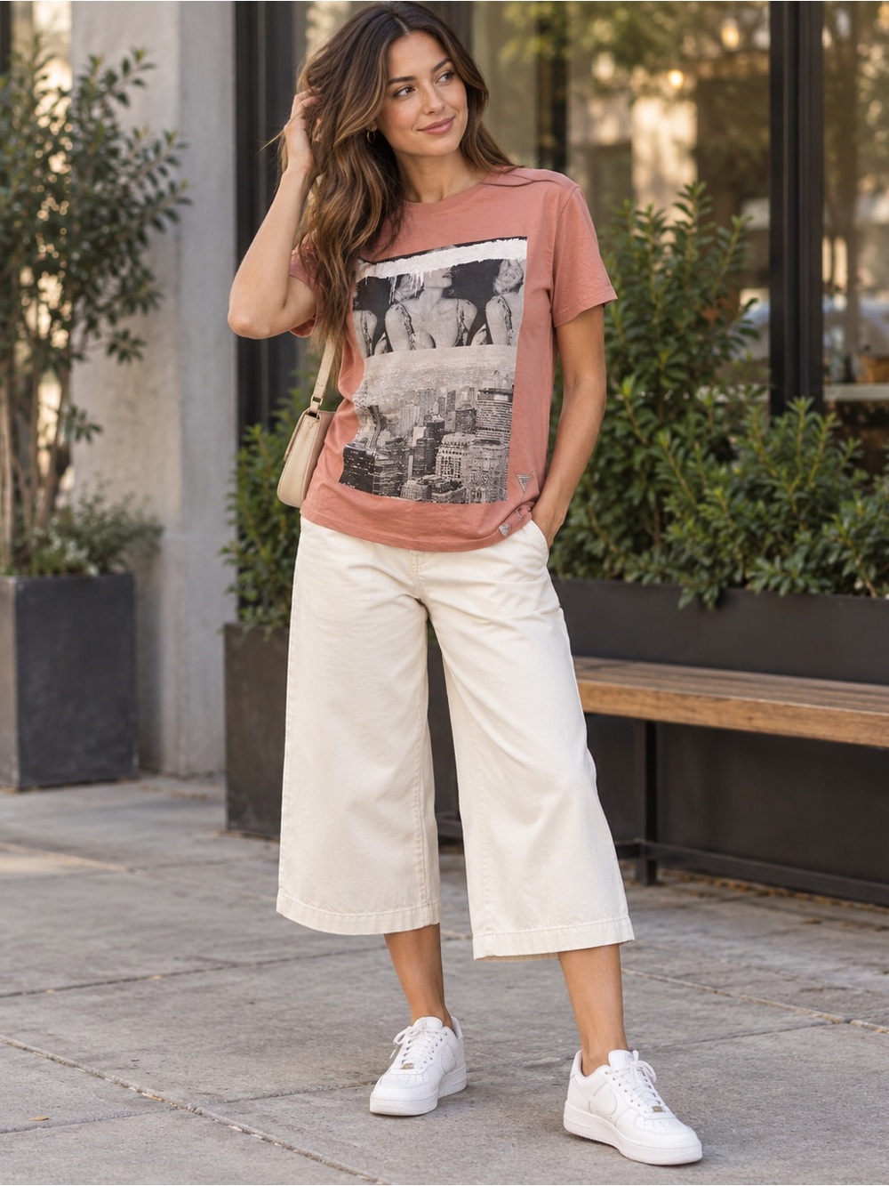106. GUESS Dusty Rose Short-Sleeve Graphic Tee